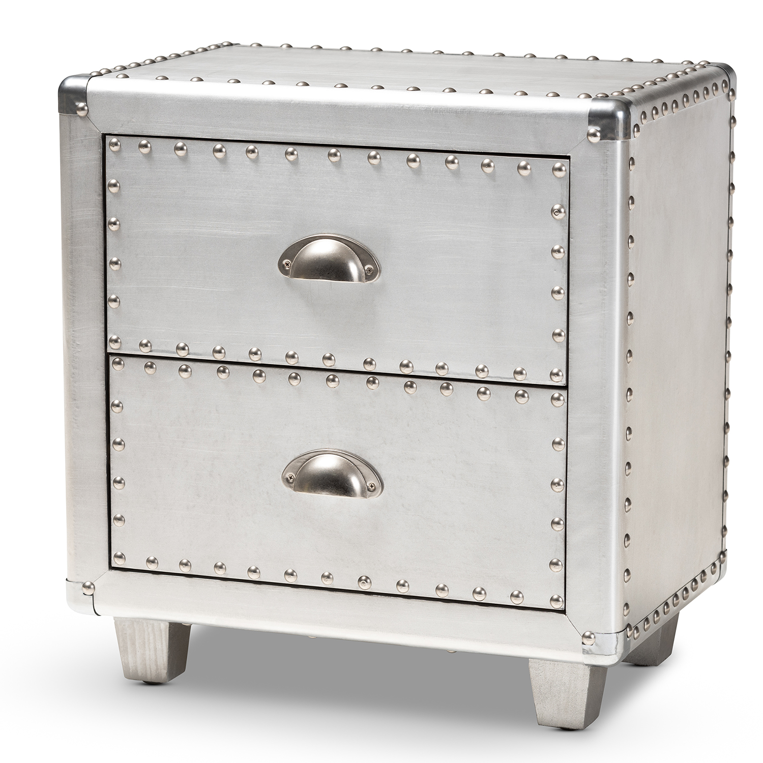 Baxton Studio Davet French Industrial Silver Metal 2-Drawer End Table